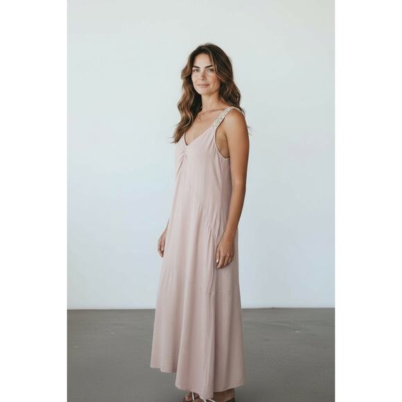 A.L.C. Crepe Midi Dress Medium SAMPLE Pale Pink Nude V-Neck Light Minimalist - Picture 1 of 13
